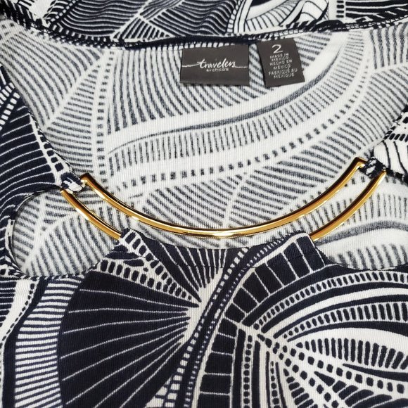 CHICO'S TRAVELERS Top with Gold Detail at Neck  Size 2 (L/12) - Picture 3 of 9